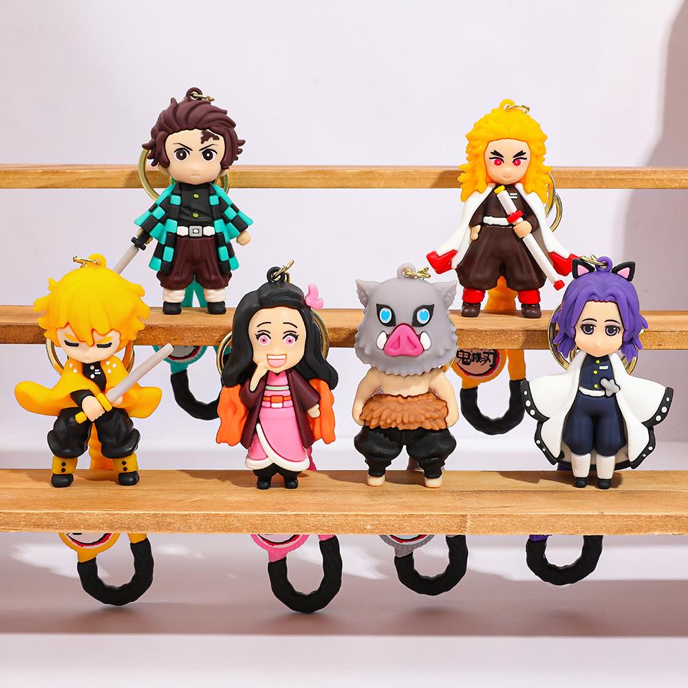 Demon Slayer Kimetsu No Yaiba Keychain Cartoon Anime Cute Kamado Tanjirou Nezuko Figure Keyring Bag Car Key Chain Model Toy Gift