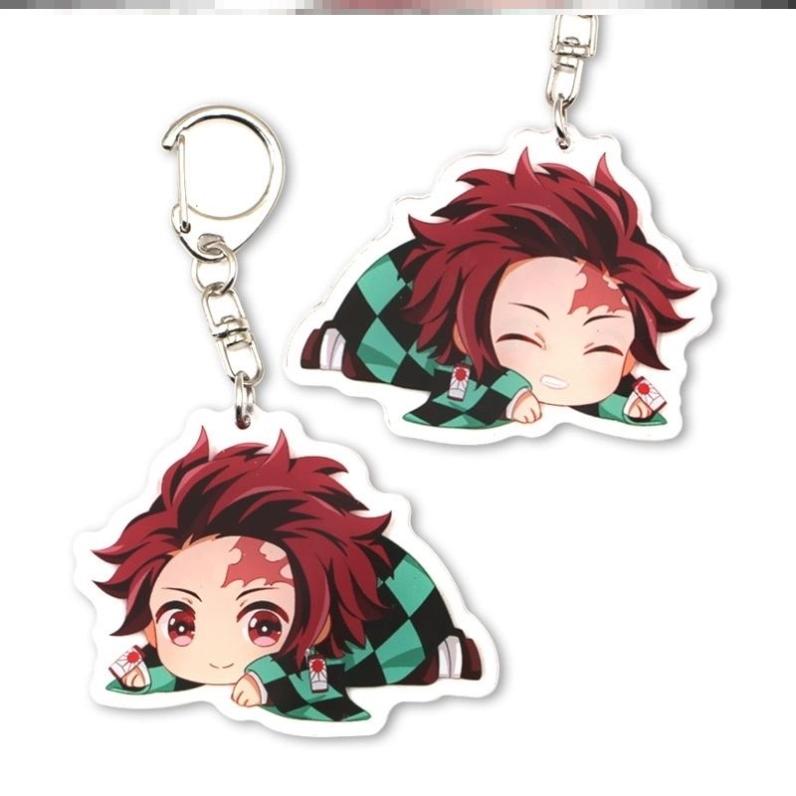 Keychain Pendant Anime Demon Slayer Kimetsu No Yaiba Kamado Tanjirou Double Sided HD Bag Pendant Gift For Fans Cosplay Props Jewelry Gift