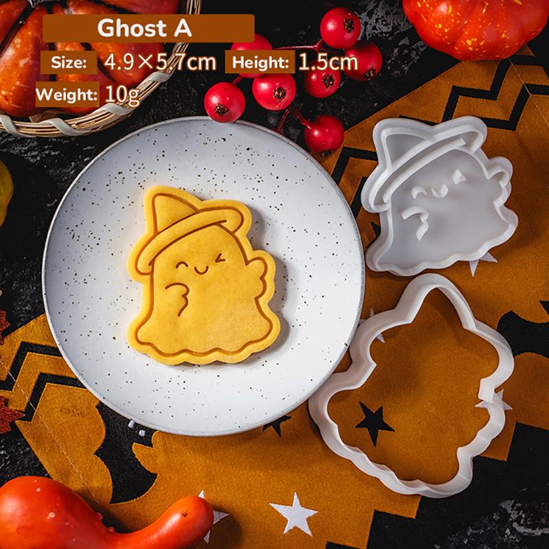 Halloween Themed Cookie Cutter 3D Plastic Adorable Ghost Biscuit Mold Fondant Stamp DIY Cake Decoration Baking Mould