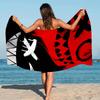 1PC Red Black X-Eye Smiley Beach Towel, Quick-Dry Polyester Towel, Unisex, Street Style Beach Swim Camping Essential Gift