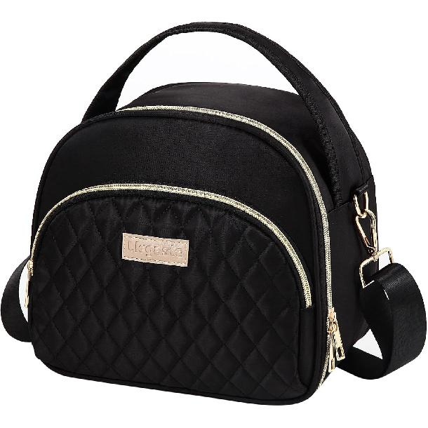 Black Cute Insulated Lunch Tote Bag for Women Work,Reusable Adult Lunch Box for Women, Stylish Wide Open Cooler Bag for Work(Black)