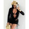 Swimsuit Women's Hanging Dye Printing European and American Mesh Long-sleeved Beach Skirt European and American Sexy Bikini Four-piece Set
