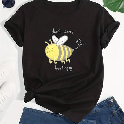 Cartoon-Bienen-Print Rundhals Lässig Kurzarm für Sommer Damenbekleidung Kurzärmlig Harajuku Streetwear Kleidung
