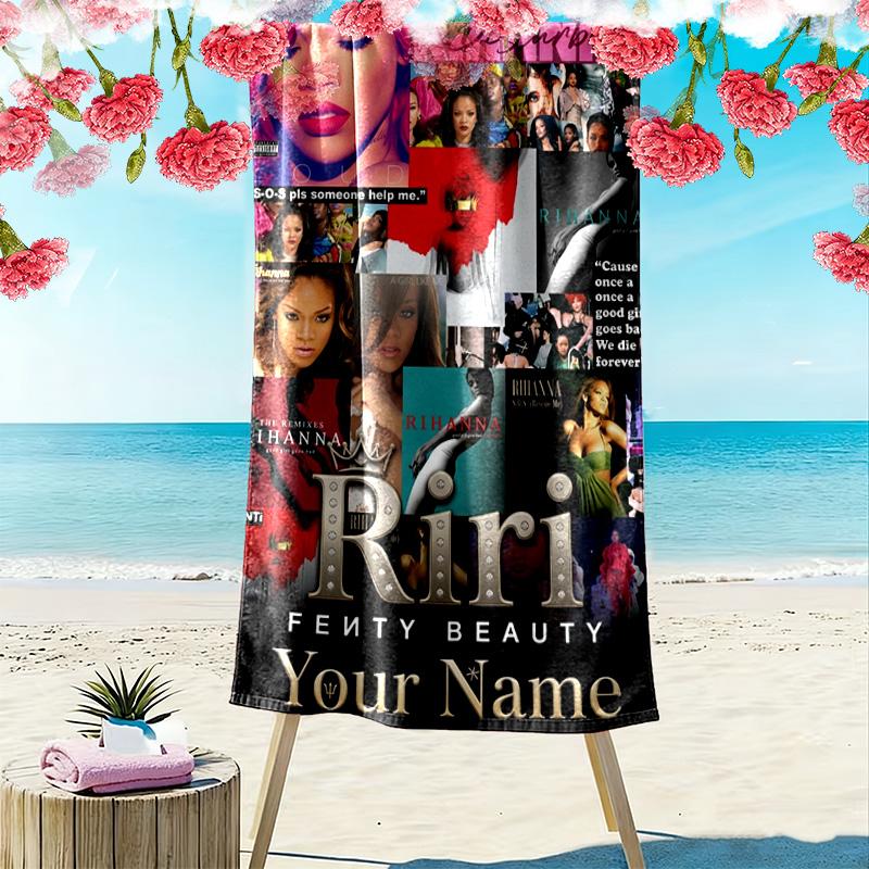 Name Custom Rihanna Savage Print Beach Towel, Large Soft Quick Dry Towel for Beach Camping Swimming