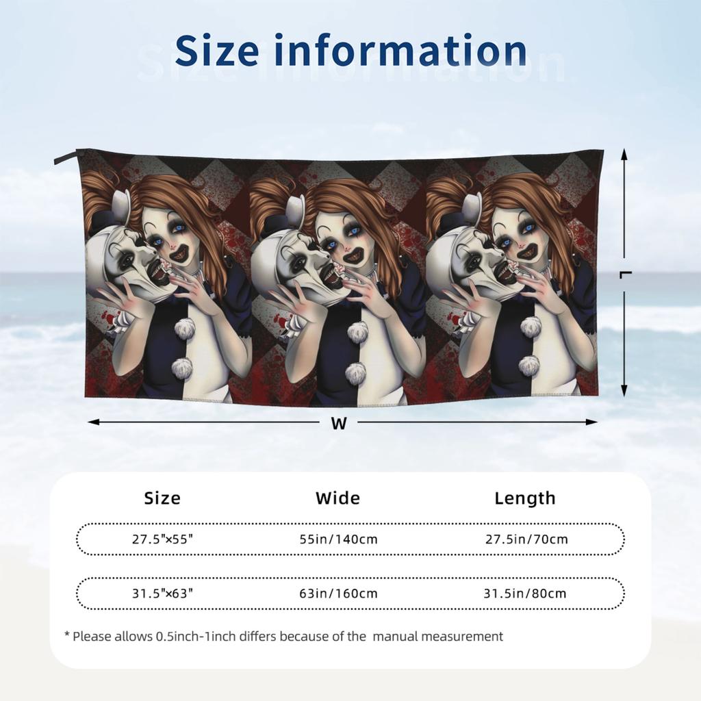 Terrifier 2-The Little Pale Girl And The Clown Beach Towel Soft Microfiber Quick Dry Absorbent Quick Towels For Pool