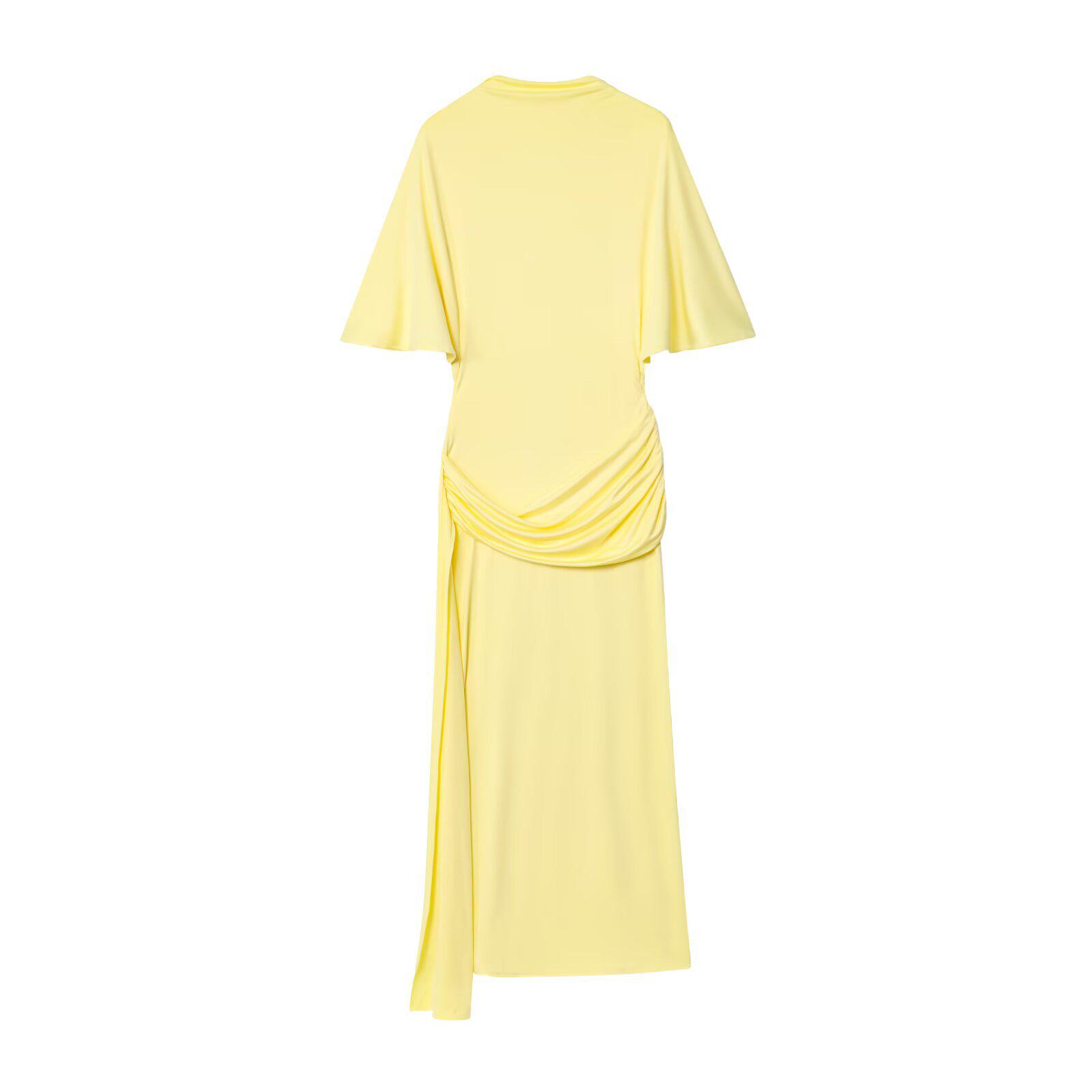 

2025 European & American Style Women s Backless Layered Long Dress XS жовтий