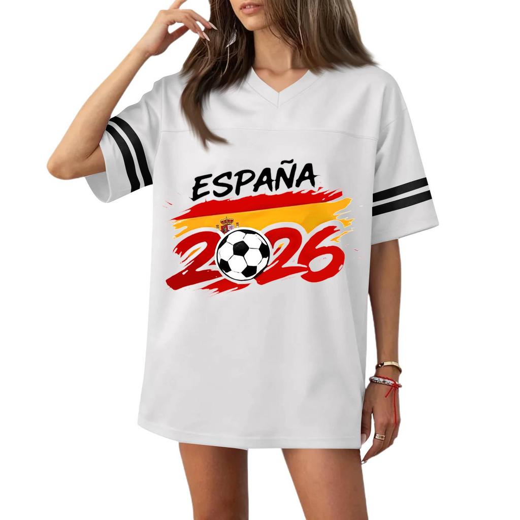 Women’s Casual V Neck Football Jersey Flag Print Short Sleeve Sports T Shirt Top for 2026 Soccer Fans