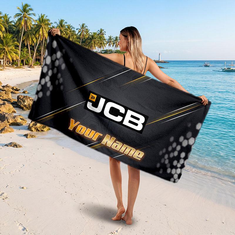 JCB Customized Name Text Beach Towel, Soft Absorbent Towel Beach Pool Travel Personal Gift