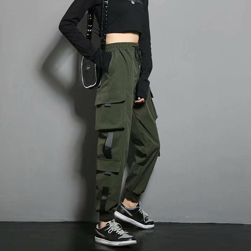 

Брюки-карго Danmo, женские уличные брюки в стиле хип-хоп, брюки для бега, повседневные брюки-шаровары до щиколотки, брюки с эластичной резинкой на талии, большие размеры L