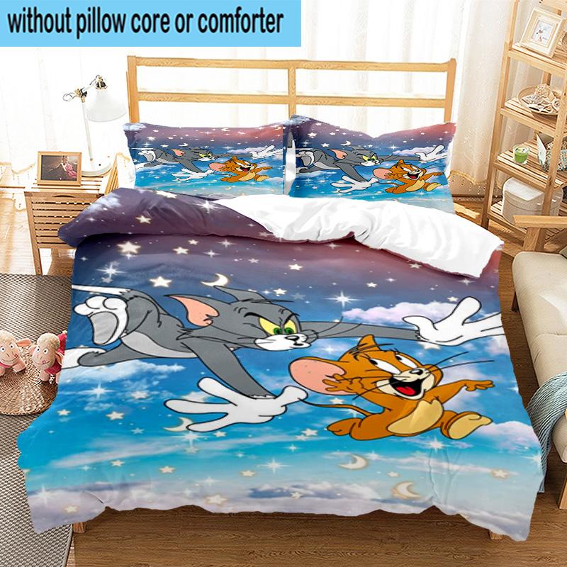 3PCS Cat And Mouse In Flowers 3pcs Bedding,Including 3PCS Duvet Cover And 2pcs Pillowcases Perfect for Christmas,Ideal for Bedroom, Dormitory
