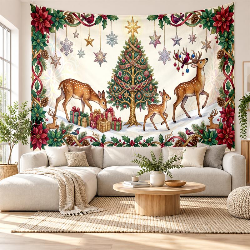 Weihnachtlich bedruckter Wandteppich für Schlafzimmer Wohnzimmer Wanddekoration Feiertagsgeschenk
