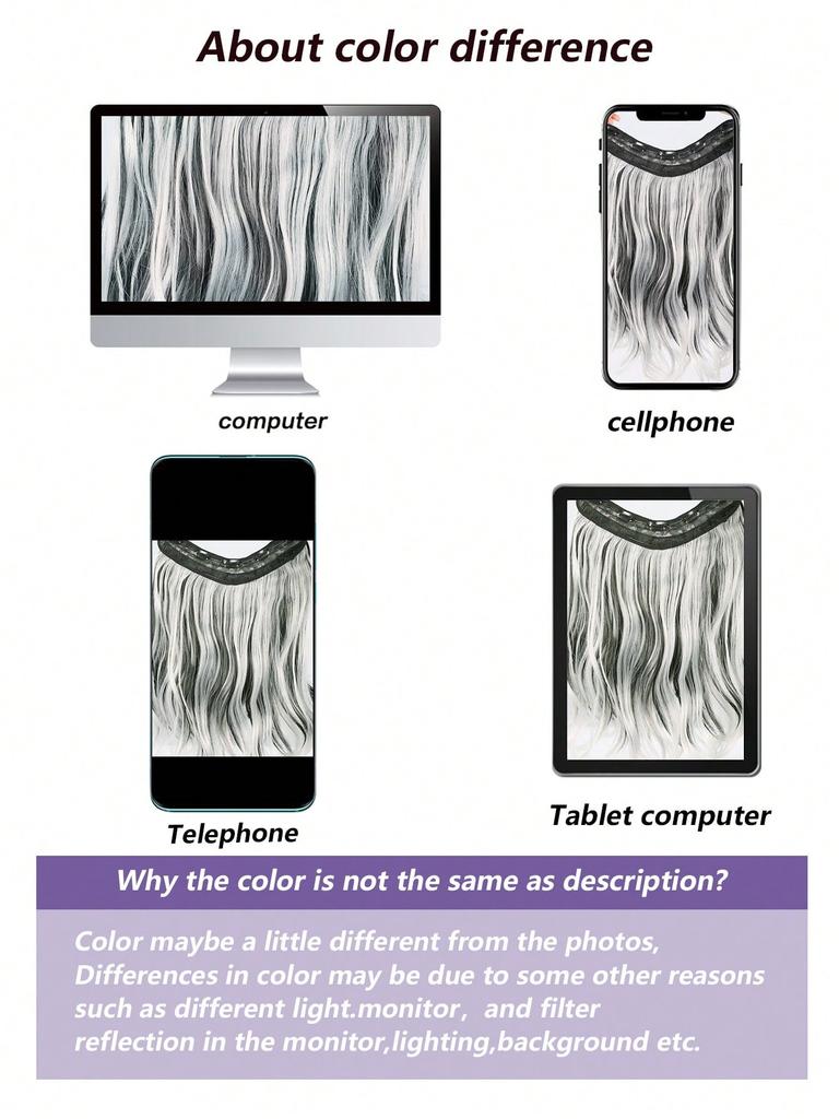 One Piece U-Shaped Hair Extensions Piece Long Wavy Curly Hairstyle Synthetic Highlight Gray Hairpieces Heat Resistant