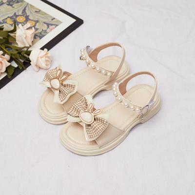Niedliche Mädchensandalen 2024 Neu Weich Atmungsaktiv Schlicht Rutschfest Kinderschuhe Schleife Hase Zehenfrei Kinder Freizeitschuhe Perlen Elegant