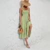 Summer Women's Sleeveless Halter Solid Square Neck Pleated Knee-Length Dress