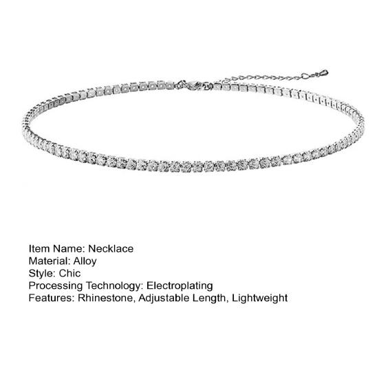 Dámský náhrdelník s kamínky, bez přívěsku, nastavitelný s prodlouženou délkou, dámský náhrdelník na klíční kost, plesová párty, šperk na krk