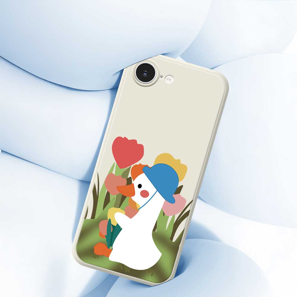 For iPhone 16e Case Cartoon Duck Pattern Printing Straight Edge TPU Phone Back Cover