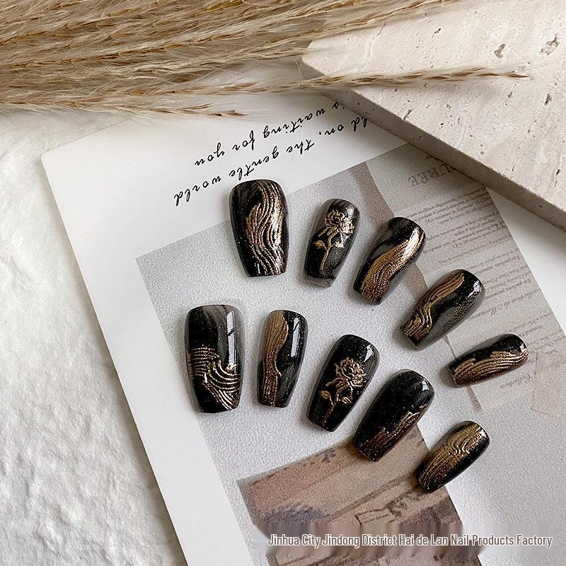 

Красная лилия-паук Китайская золоченая волшебная зеркальная пудра Нейл-арт - Черно-белые изделия ручной работы, Роскошь, Темный стиль XS