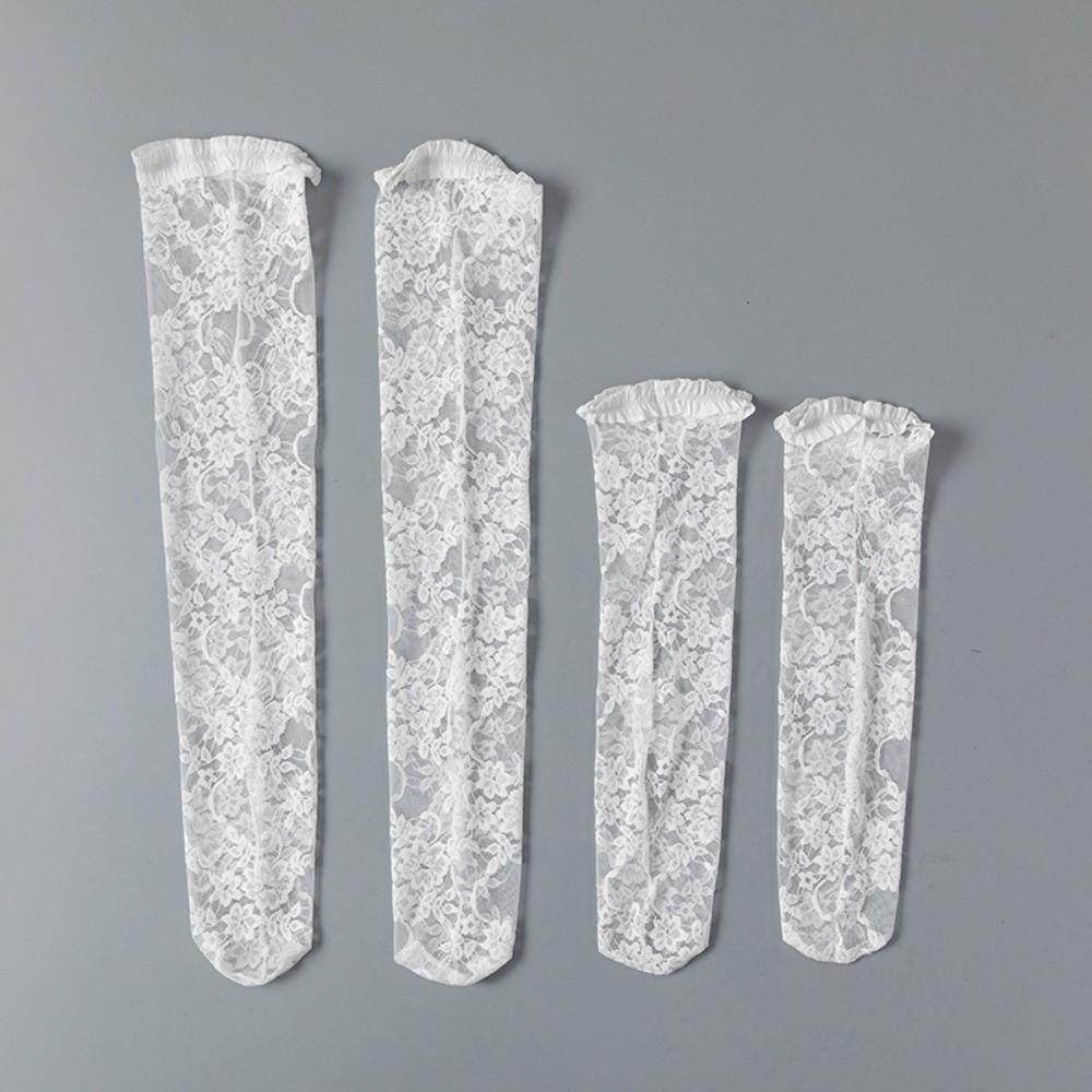 Ruffle Lolita JK Mid-Calf Socks Net Socks Mid-Calf and Long Flower Leg Warmers Transparent Academy Style Lace Silk Hosiery Gift