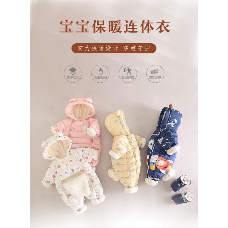 Warmer dicker Fleece Baby Strampler mit langen Ärmeln Neugeborenes Baby Winter Krabbelkleidung
