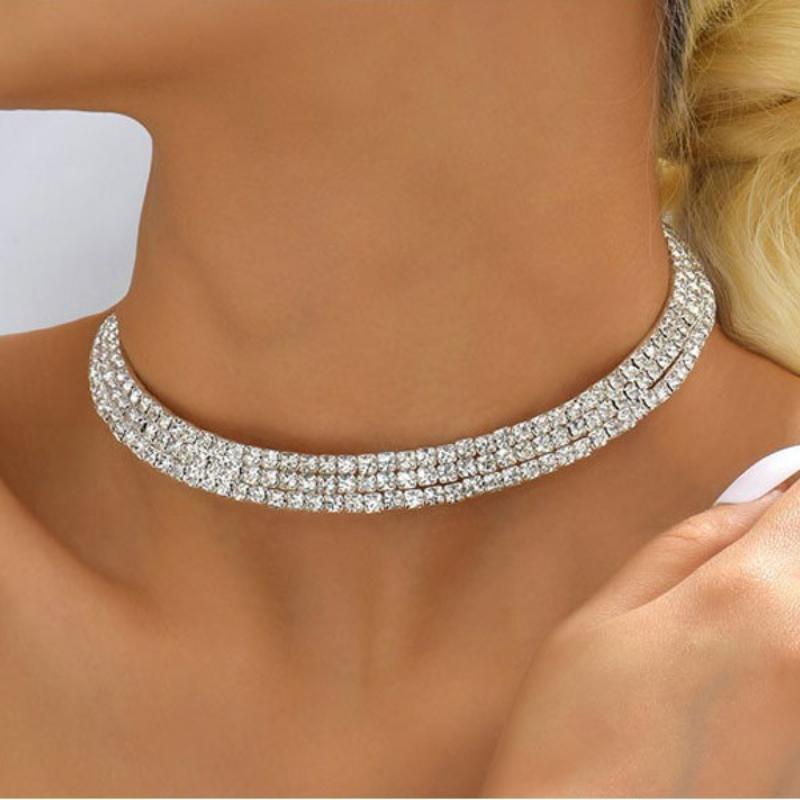 3/4 Stück Voll Diamant Halskette Ohrringe Ring Armband Hohl Diamant Halskette Brautset