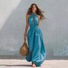 Womens Sleeveless Halter Jumpsuit High Waist Wide Leg Boho Chic Outfit 100% Viscose