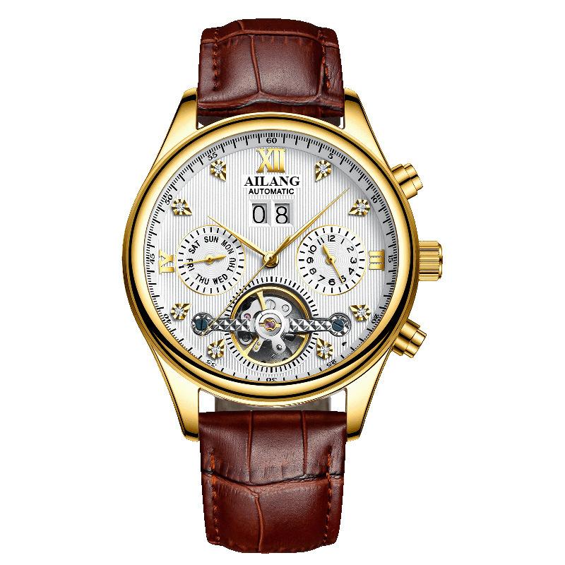 Ai Lang Hollow Tourbillon Watch Men'S Fully Automatic Mechanical Men'S Watch Multifunctional Stainless Steel Waterproof Waterproof Watch Men'S