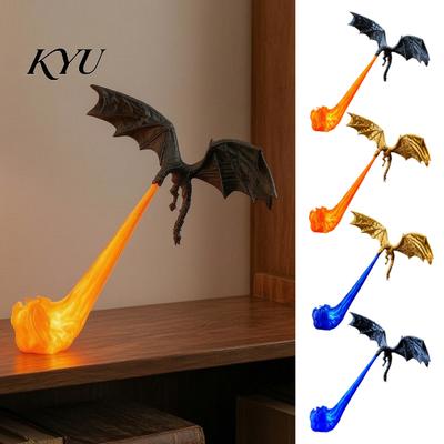 Dragon Bookshelf Decor Nook Light, 3D Printed Fire-Breathing Fantasy Shelf with Flame Statue Base, Flying Figurine, Halloween Desk Display, Book Lover