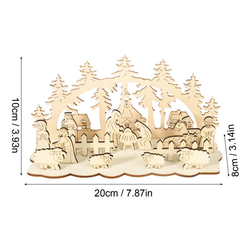 Set Naștere de Crăciun 2D din lemn Colecție de figuri religioase cu bază din lemn Artizanat Seturi de construcție din lemn pentru camera de zi