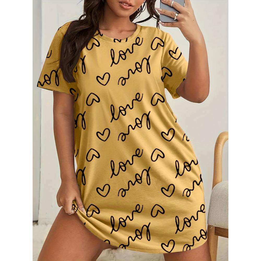 Принт Любовь Для Женщин Платья для Сна с Коротким Рукавом Свободного Повседневного Кроя Футболка Ночная Одежда Домашняя Одежда Ночная Сорочка Домашняя Одежда Платья S