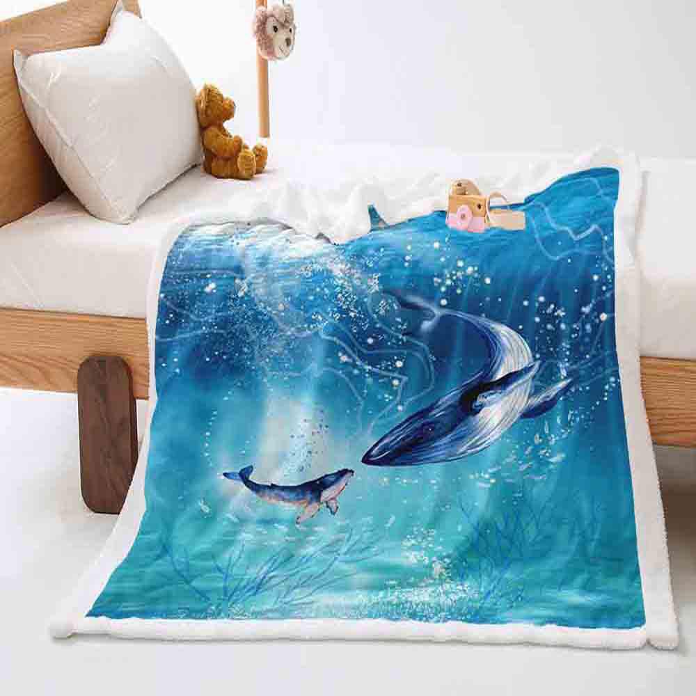 Ocean Whale 2D Digital Printing Thickened Lamb Fleece Crystal Fleece Blanket Cover Blanket Siesta Siesta Blanket