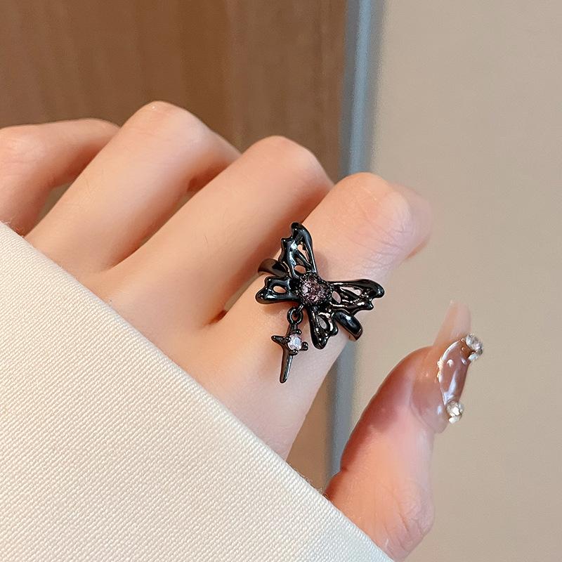 Темная Личность Звезда Бабочка Световой Открытый Кольцо Холодный Ветер Ретро Алмаз Циркон Высокое Чувство Модное Кольцо Adjustable opening