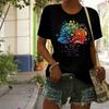 Lady CLothes Crew Neck Short Sleeve Watercolor StyleColorful Butterfly Tree Print T Shirt Women's Outfits Casual Daily Wear