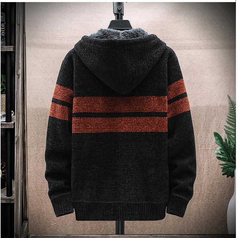 Podzimní a zimní nový pánský svetr s kapucí, kardigan, velká velikost, pletený, zateplený, plus sametový svetr, pohodlný, vysoce kvalitní, jedinečné oblečení