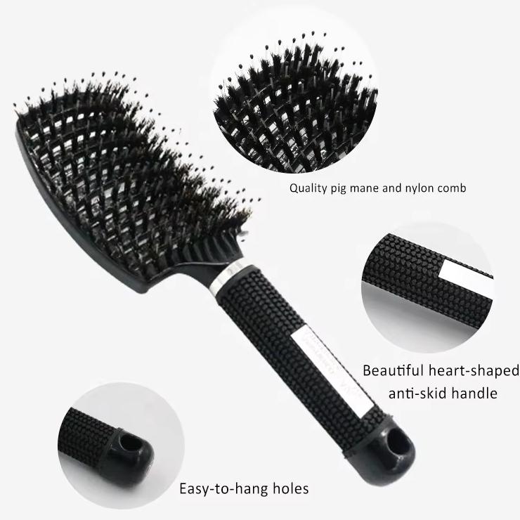 Scalp Massage Comb Bristle Nylon Rubber Handle Vent Detangle Brush for Curly Hair Women & Men Hairdressing Tools