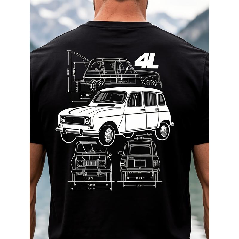 Sisidsi Dsgn Vintage 4L T-Shirt Classic Car Retro Icon Outdoor Leisure Breathable All Seasons Unisex Crew Neck Slight Stretch Fabric Outdoor Leisure