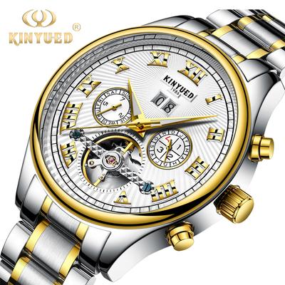 KINYUED Luminous Full Stainless Steel Watch 3ATM Life Water Resistant Hand Watch for Men