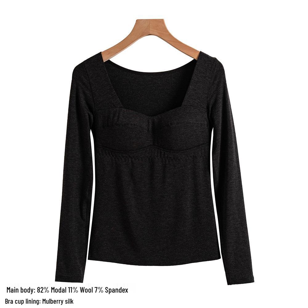2025 Autumn Slimming Round Neck Silk Wool T-Shirt - Warm, Skin-Friendly, Solid Color