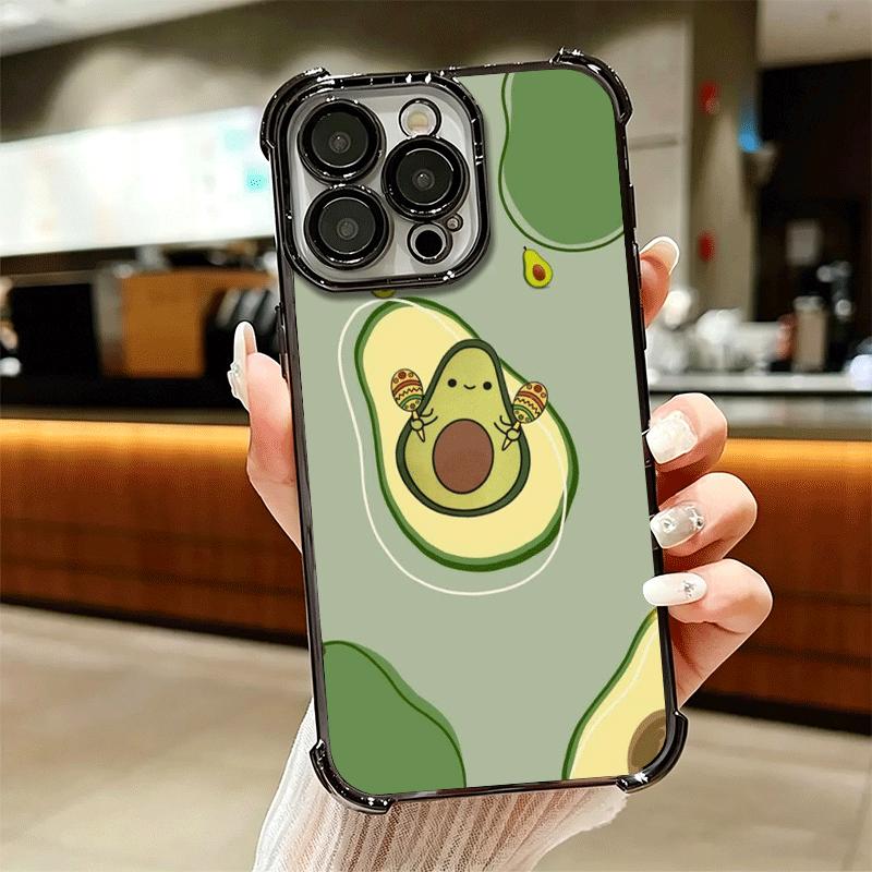 Cartoon Cute Avocado Plating Phone Case For Iphone 16 17 Pro Max Air 16E 14 15 Plus 12 13 Mini Anti-Fall Airabag Cover