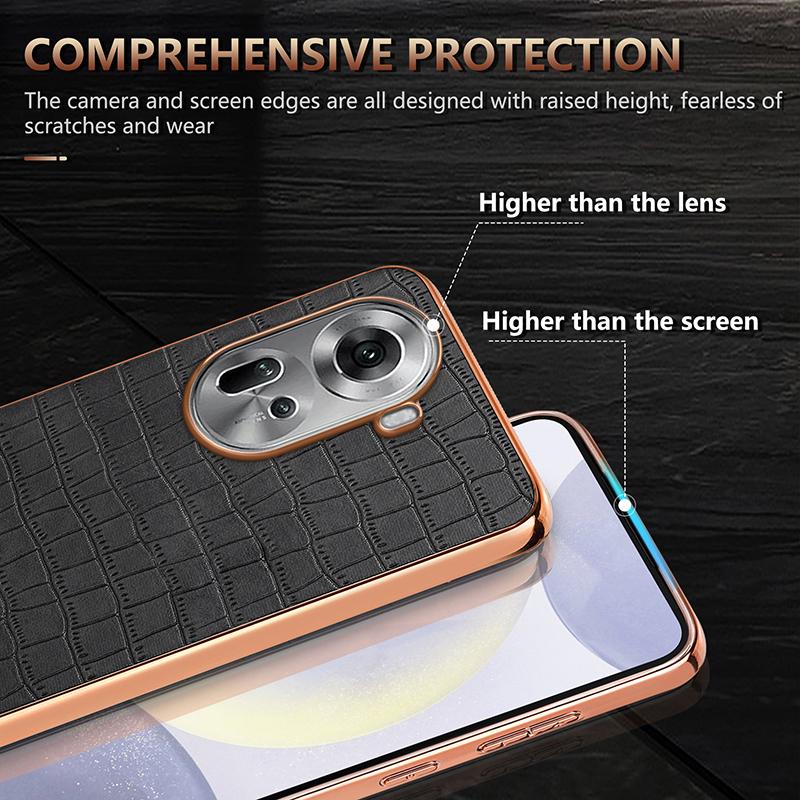 For Oppo Reno11 5G (Global) Case PU+TPU Phone Cover Electroplating Crocodile Texture