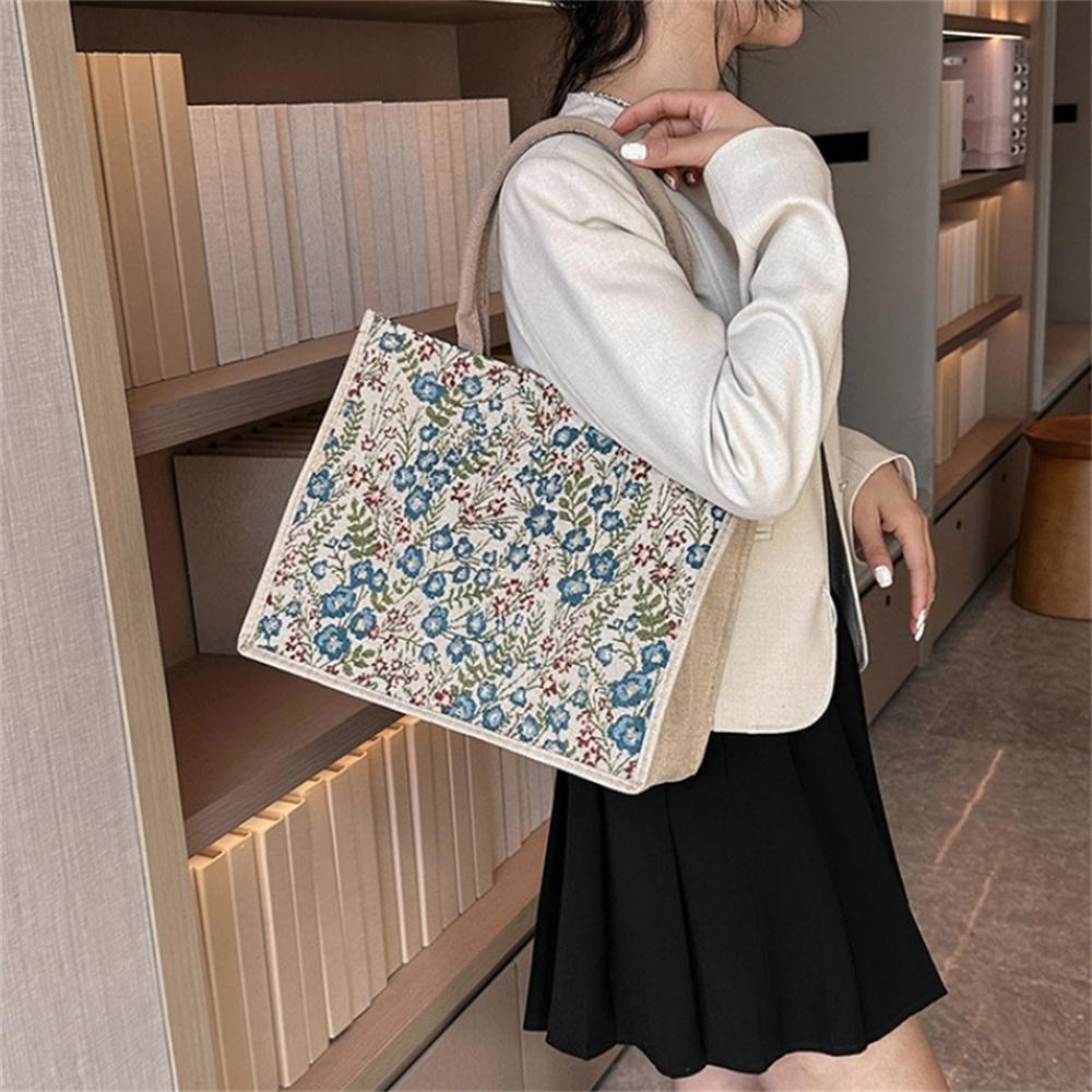 Large Capacity Cotton Linen Handbag Fashion Commuting Underarm Bag for Women Casual Tote