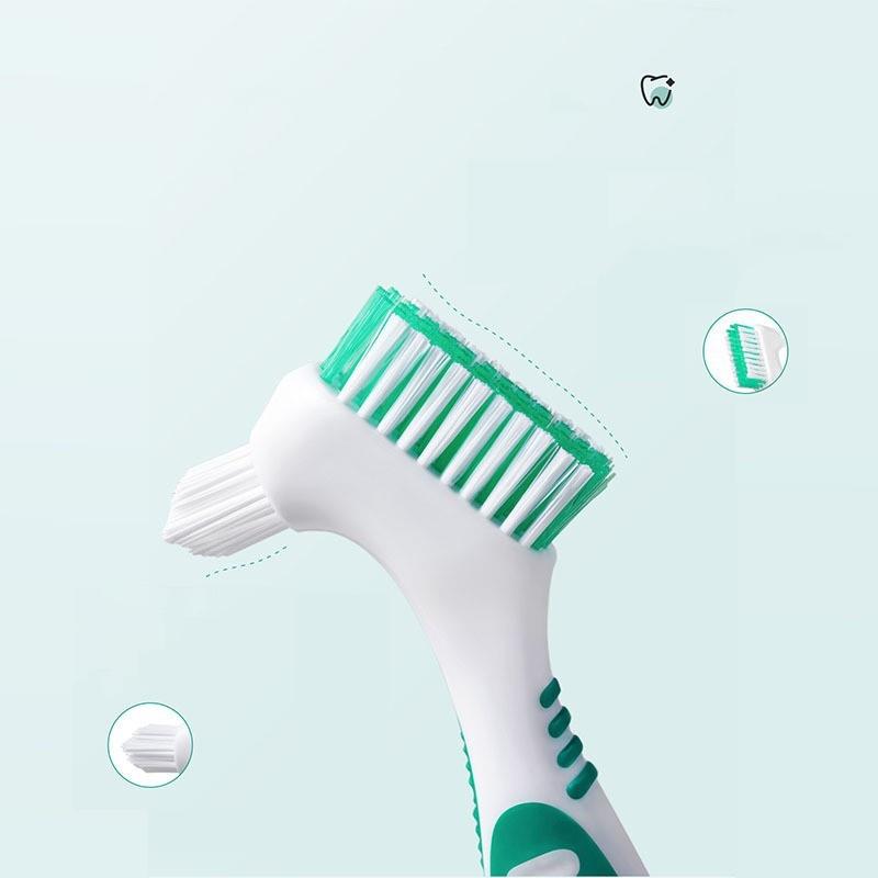 1pc Denture Toothbrush Cleaning Brush Dual Heads Gum Cleaner Invisible Braces Descaling Brush Multi-Layered Bristles False Oral Cleaning Tools