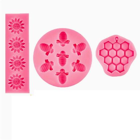3pc Silicone Mold Set for Cake Baking Soap Making Honeycomb Bee Sunflower Design Flexible Nonstick Molds for Crafting and Baking
