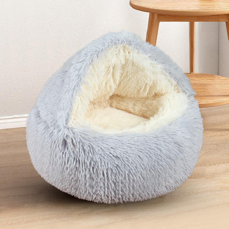 Winter Thermal Shell Cat Bed Soft Plush Shell-Shaped Semi-Enclosed Sleeping Nest for Small Dogs Kitten Pet Bed Comfortable Warm