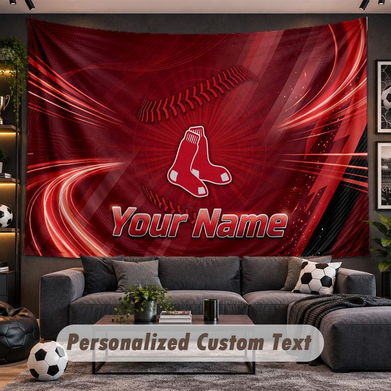 Wall Hanging Tapestry Custom NameBoston Red Sox Pattern Personalized Printed Fabric Wall Decor