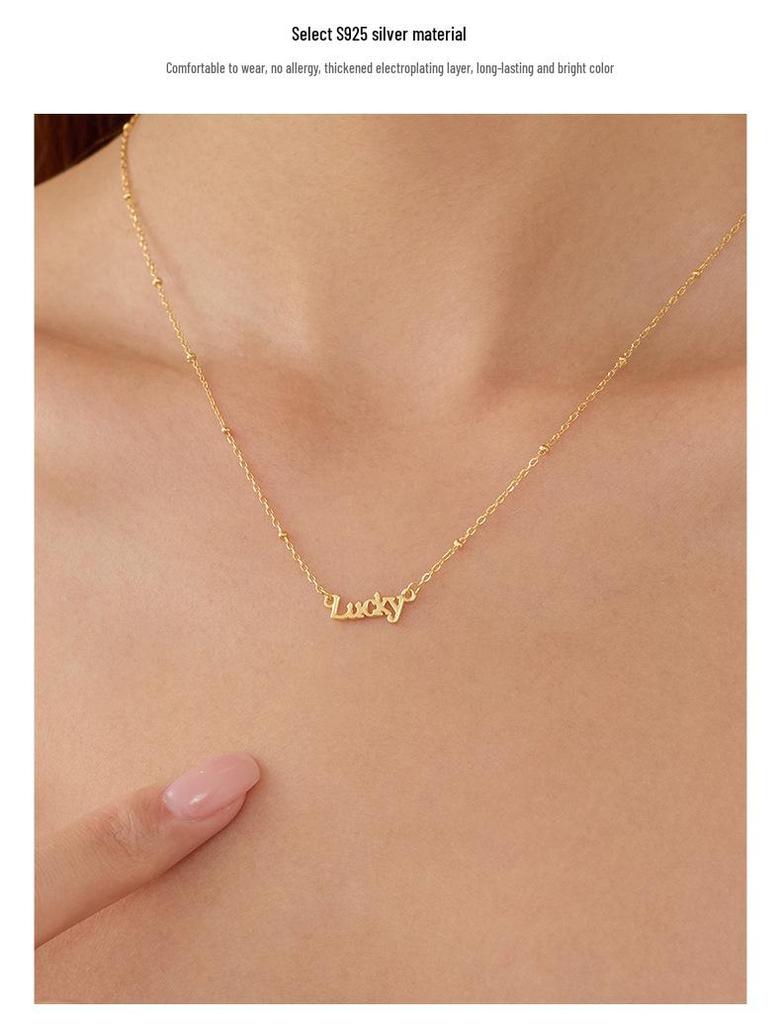 925 Sterling Silver Letter Pendant Necklace - Women's Simple Lock Clavicle Chain Fashion Choker