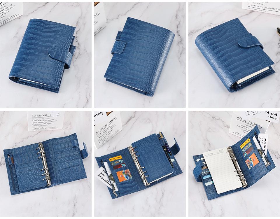 Portable Crocodile Pattern Leather Notebook with Card & Cash Slots