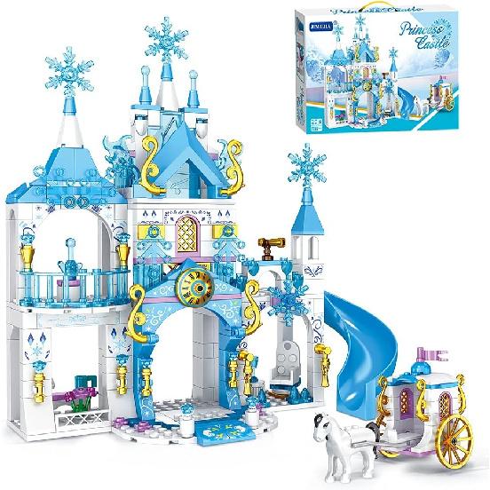 Girls Castle Building Blocks Toys for Girls 377 Pieces Ice Princess Castle Construction Toys Set Snow Castle Building Bricks Toys for Kids Christmas
