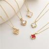 18K Gold Four-Leaf Clover Necklace with Zircon, Mother-of-Pearl, and Diamonds