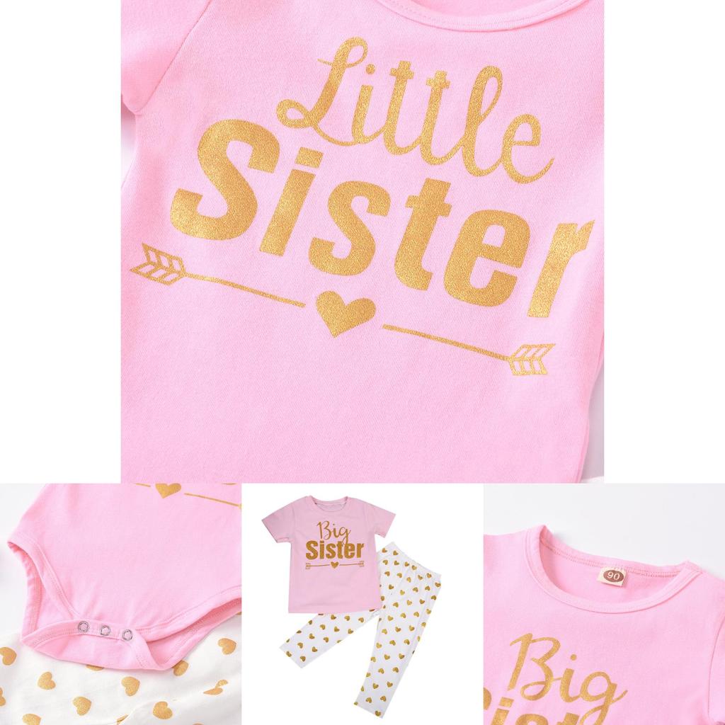 Cooles Geschwister-Set (Große Schwester) mit Hose, Goldener Buchstabendruck, Perfekt für Frühling, Sommer und Herbst
