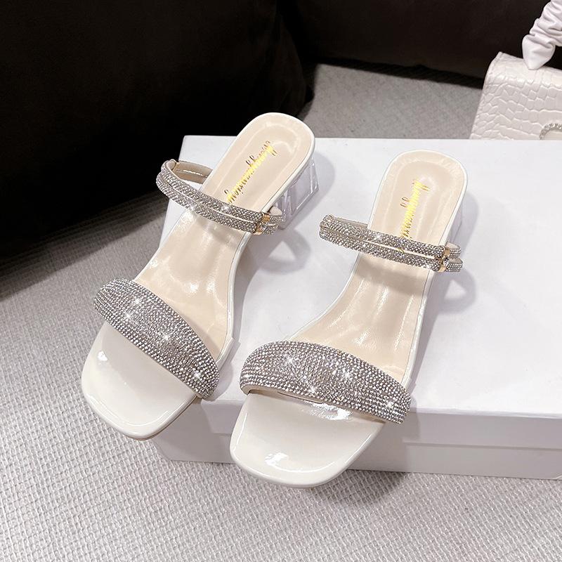 Comemore Shiny New Thin High Heels Sandals Open Toe Platform Clog Party Sandals Woman Rhinestone Silver Slippers 2025